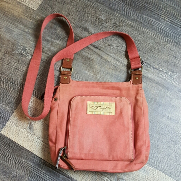 Fossil Handbags - Fossil canvas crossbody purse corall color